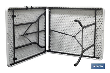 Cofan – Mesa Plegable Rectangular con Bloqueo de Seguridad | Color Blanco | 2 Tamaños Disponibles | Interior y Exterior